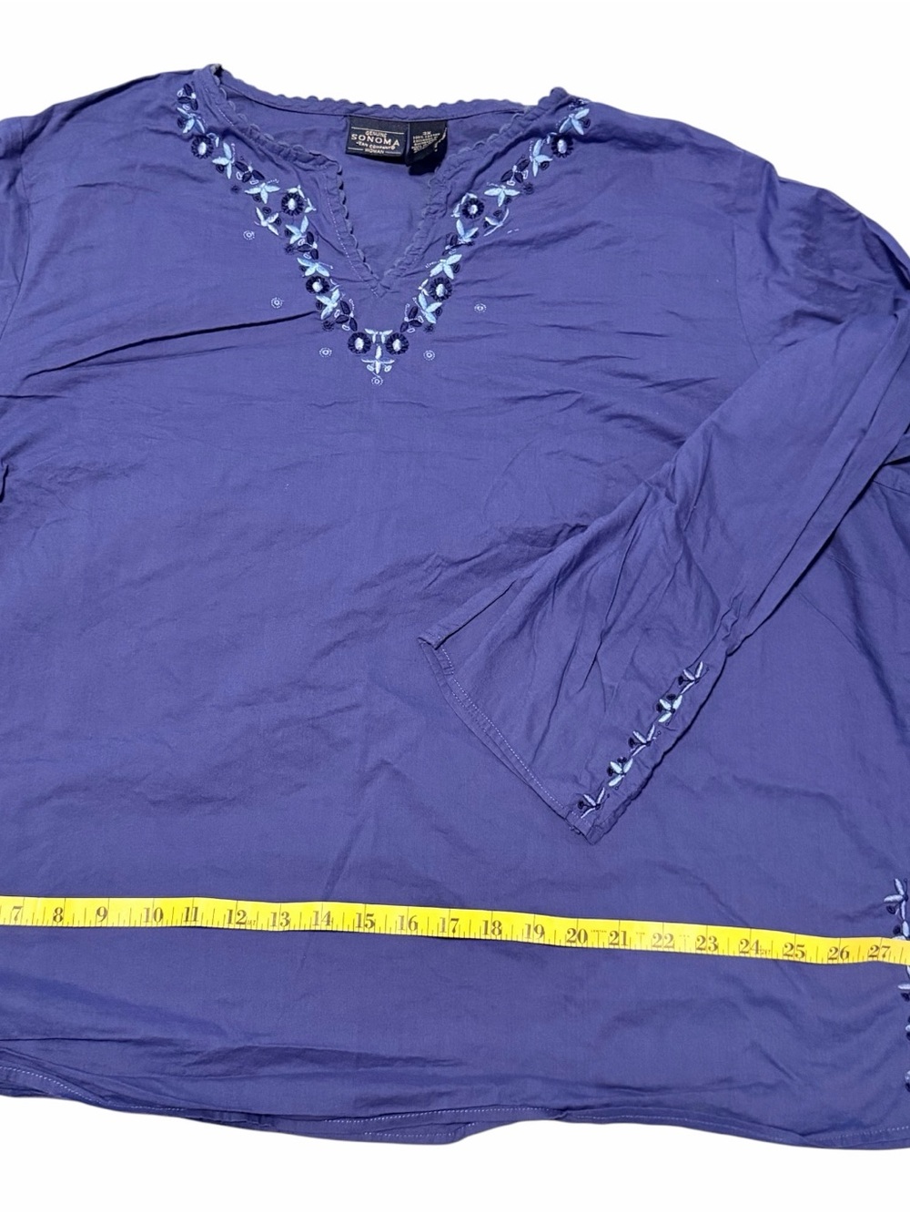 Sonoma Long-Sleeve V-Neck Shirt with Embroidery - stone blue